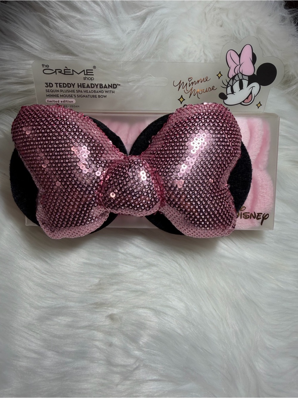 The Crème Shop Minnie Mouse Pink Sequin Teddy Headband - Pink Ear Spa Headband